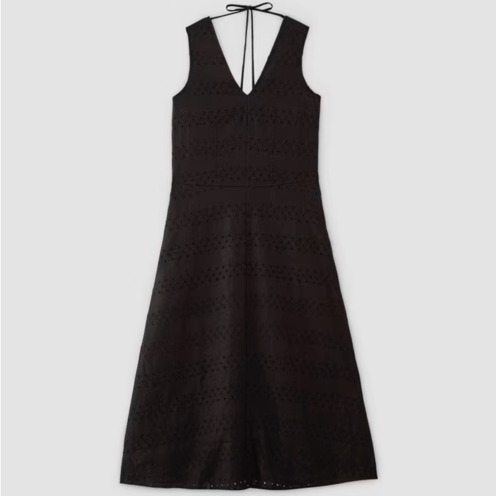 Everlane Linen Eyelet Midi Dress, black, size  XXL